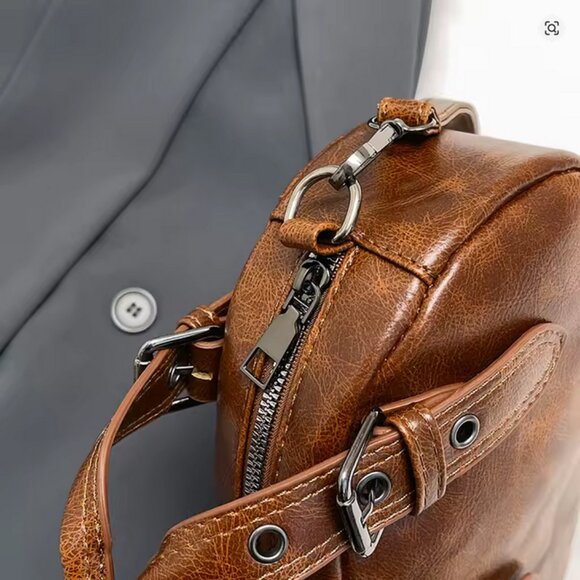 Retro PU Leather Rivet Crossbody Top Handle Mini Saddle Bag 3 Colors - Picture 14 of 16